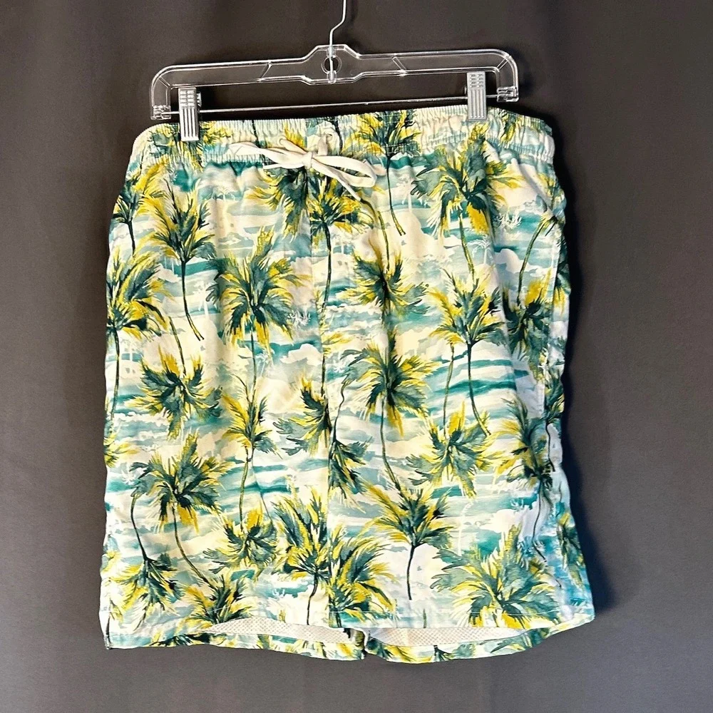 Old Navy Mens‎ XL Tropical Palm Print Swim Trunks Teal Yellow